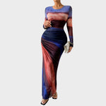 Amélia - Vestido Maxi Ajustado de Manga Larga
