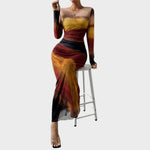 Amélia - Vestido Maxi Ajustado de Manga Larga