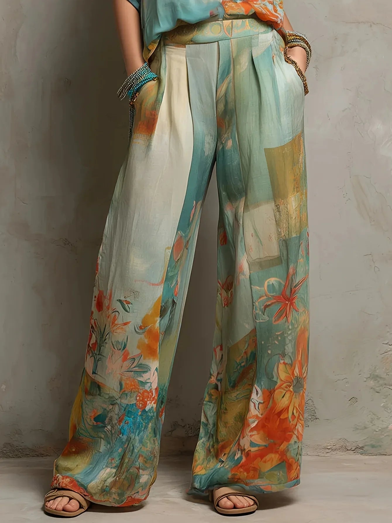 Chiara | Conjunto Elegante Estampado Floral con Pantalón de Pierna Ancha
