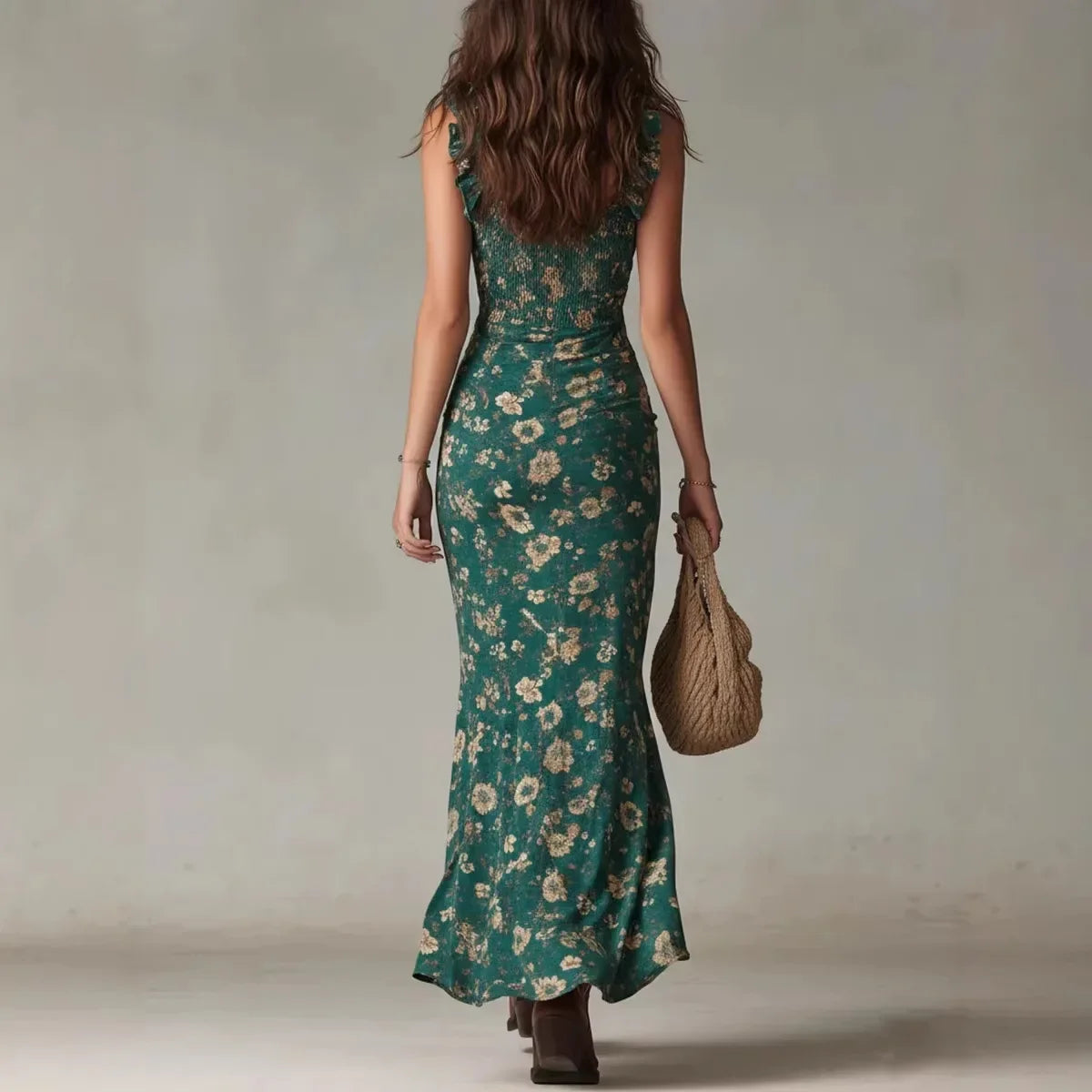 Novelya - Vestido Largo Boho Retro con Mangas de Volantes y Abertura Alta
