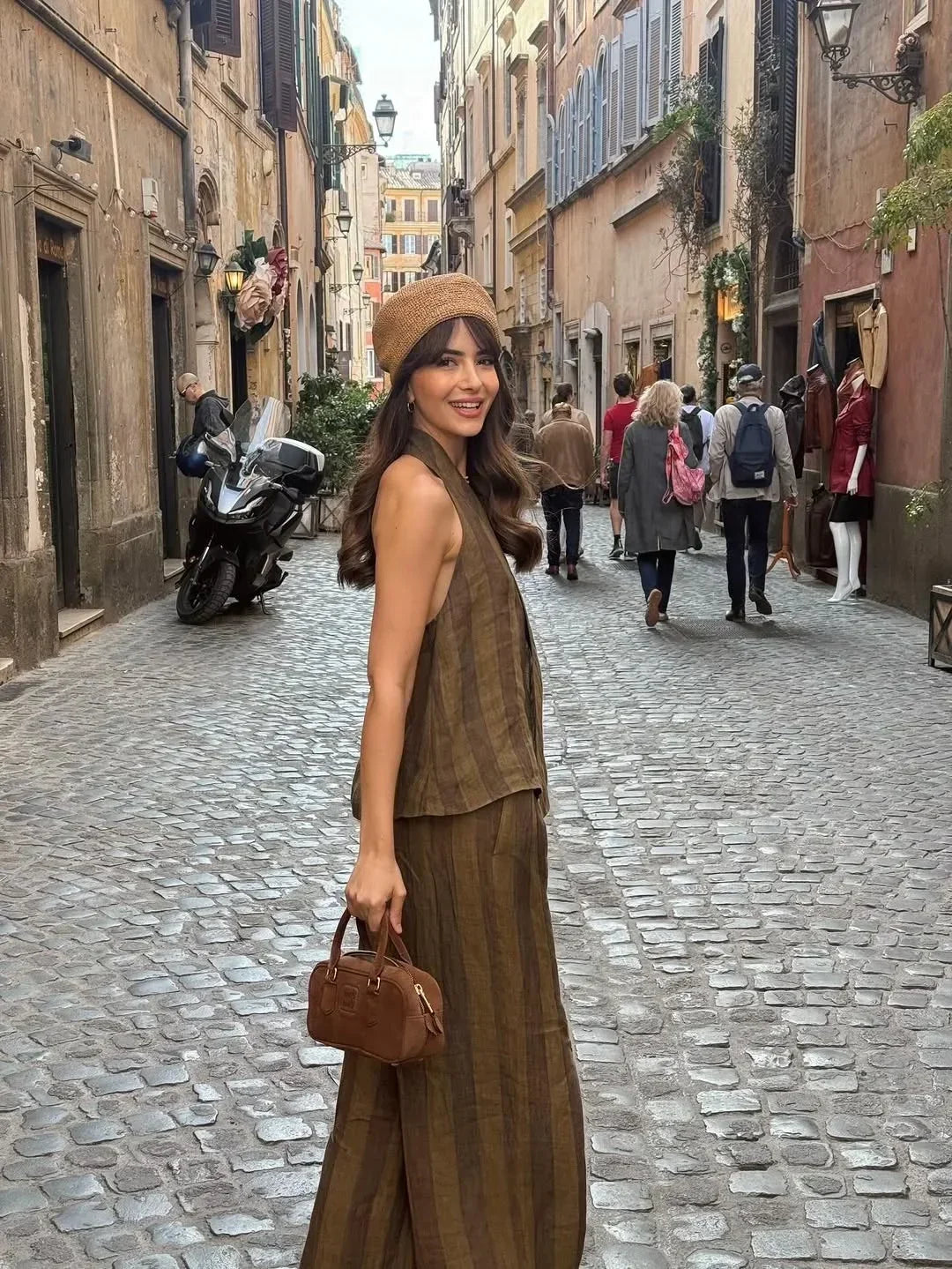 Sonia | Conjunto Halter de Lino a Rayas con Pantalón de Talle Alto