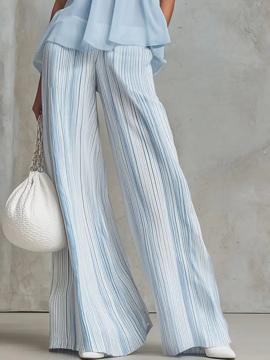 Novelya | Conjunto Elegante con Top sin Mangas y Pantalón Ancho de Rayas