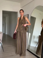 Sonia | Conjunto Halter de Lino a Rayas con Pantalón de Talle Alto