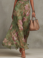 Serena ∙ Vestido Largo Verde Floral de Gasa con Escote Halter