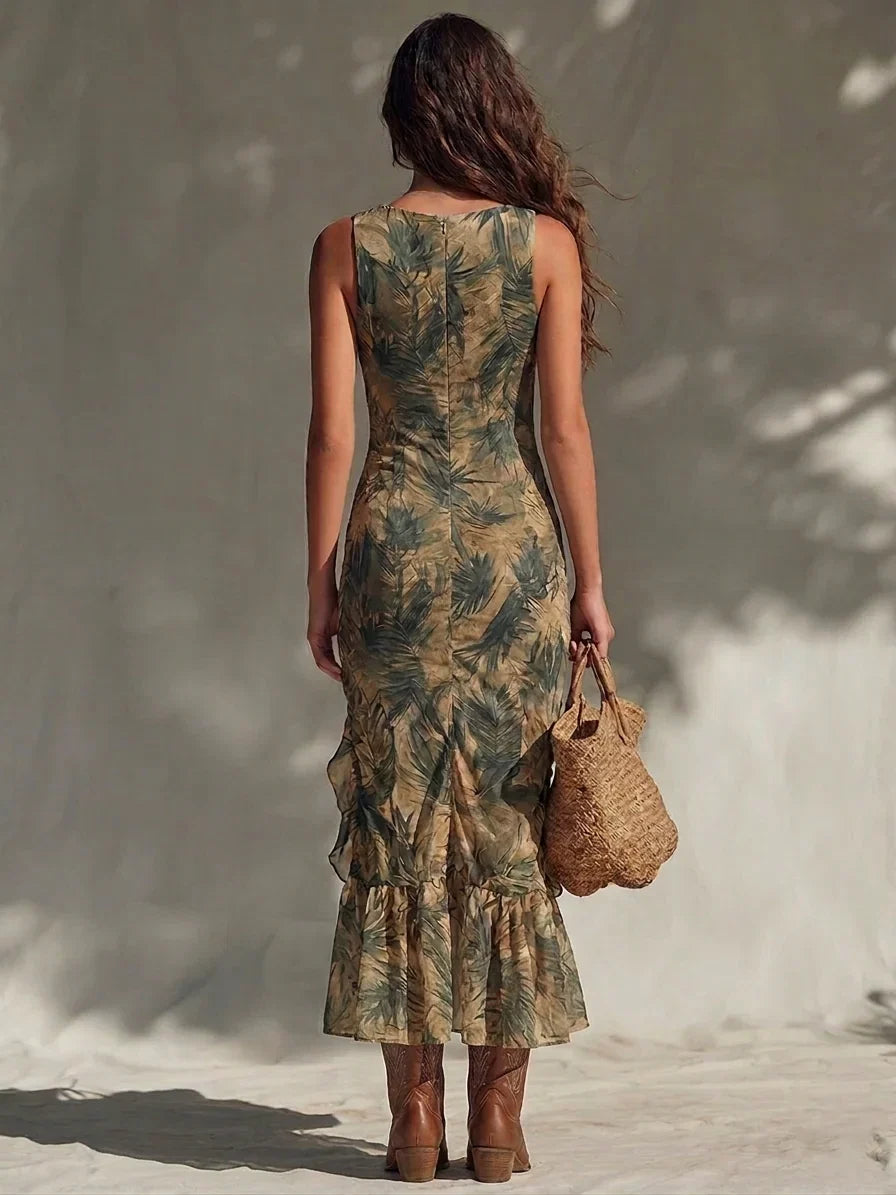 Helena | Vestido Largo Estampado con Abertura
