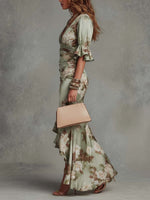Anastasia | Vestido Largo de Satén con Estampado Floral