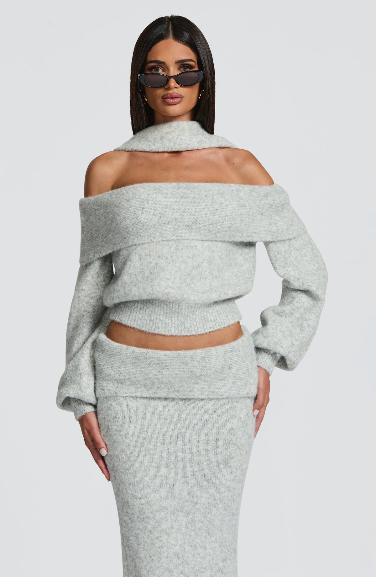 Falda larga Andie - gris claro jaspeado