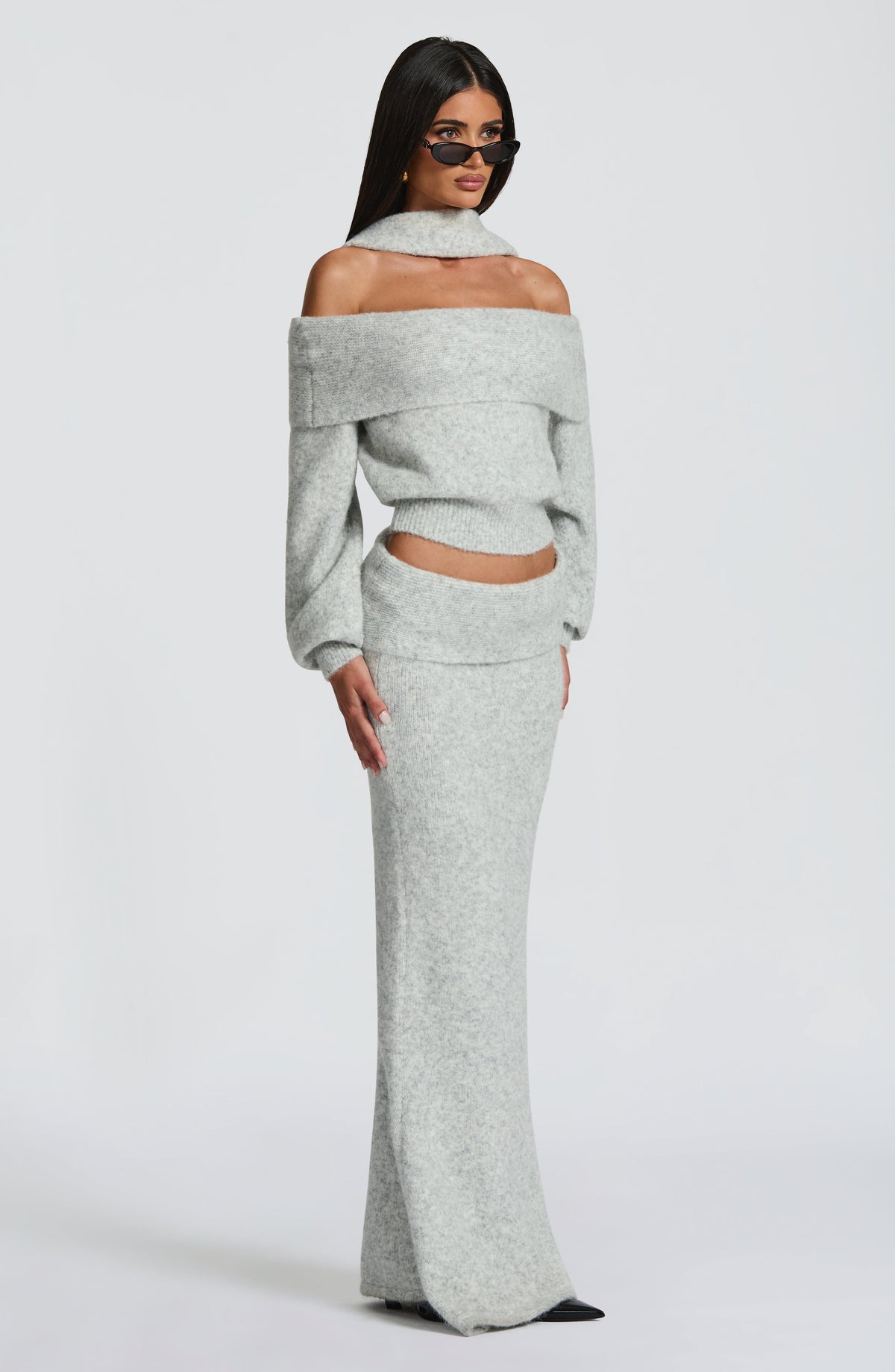 Falda larga Andie - gris claro jaspeado