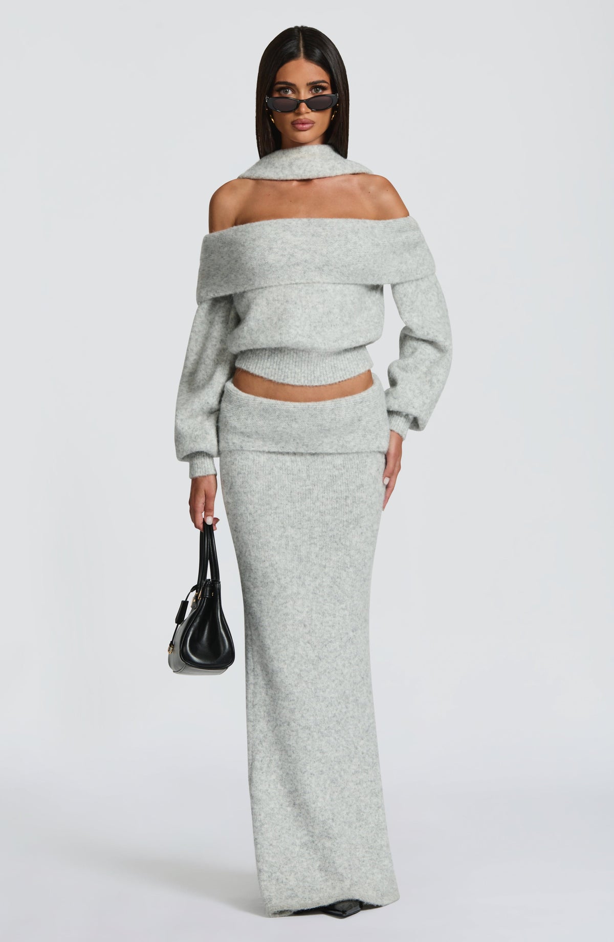 Falda larga Andie - gris claro jaspeado