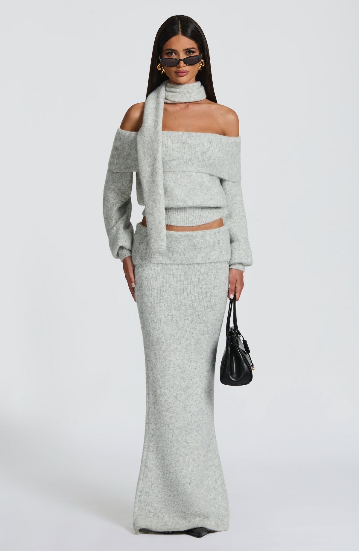 Falda larga Andie - gris claro jaspeado