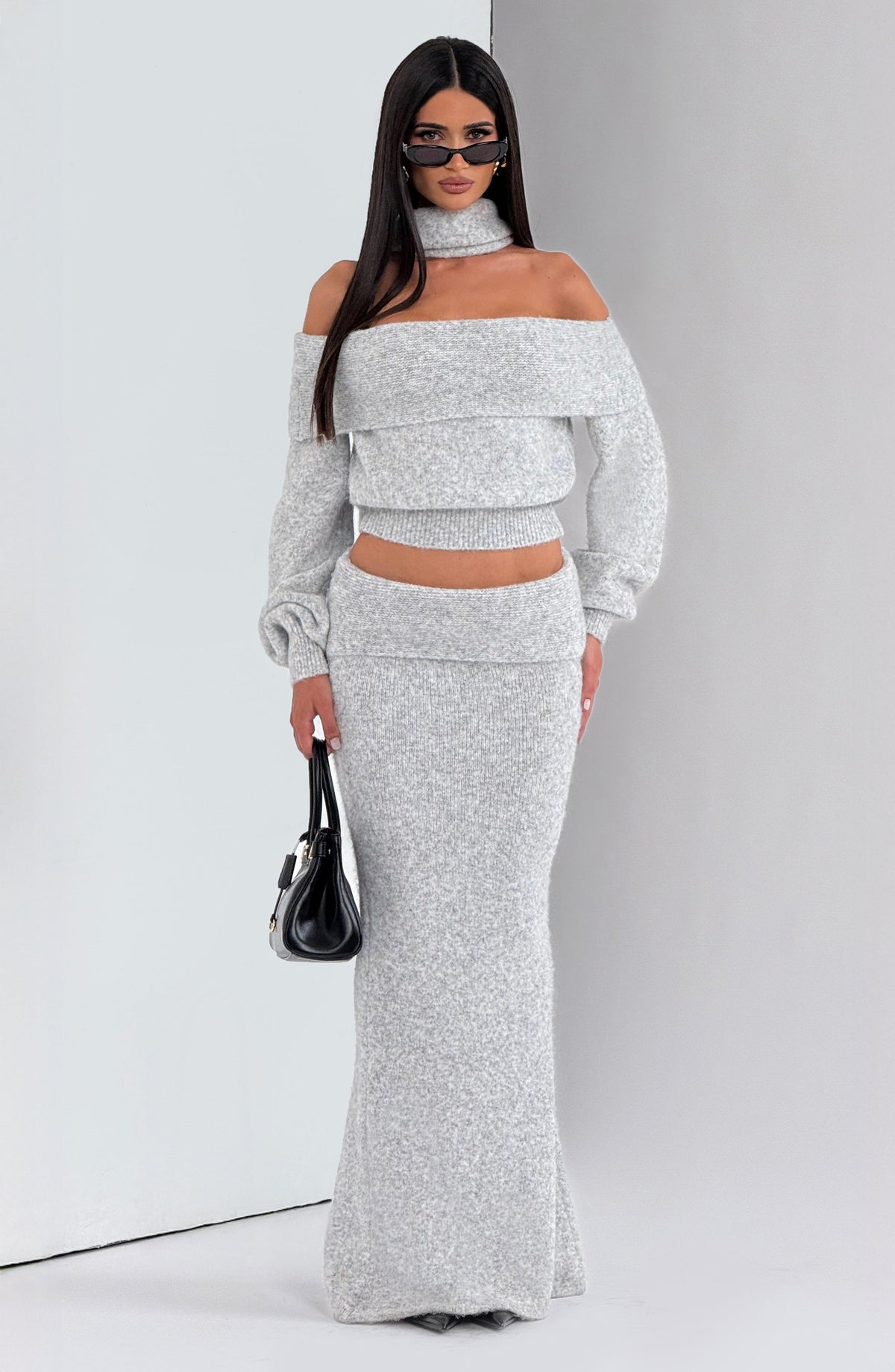 Falda larga Andie - gris claro jaspeado