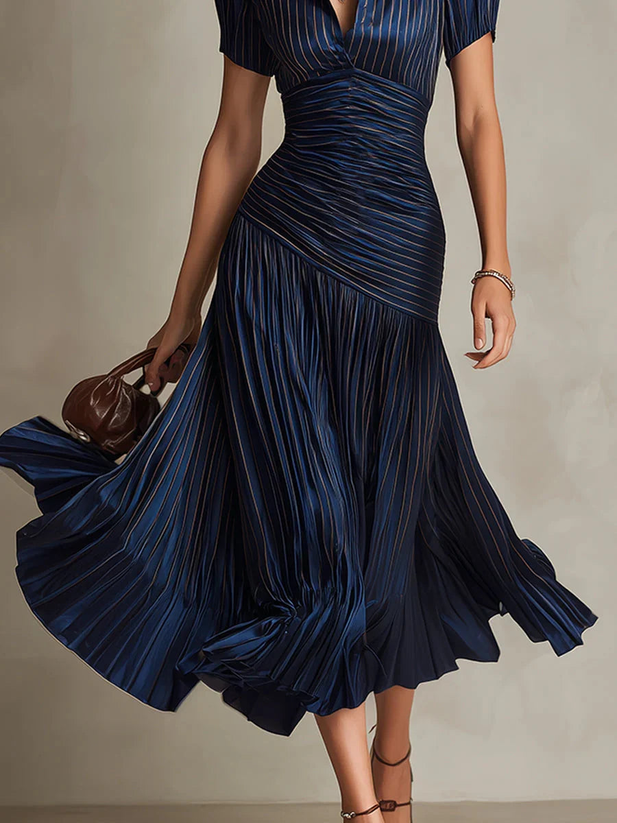 Adriana | Vestido Midi de Rayas Retro