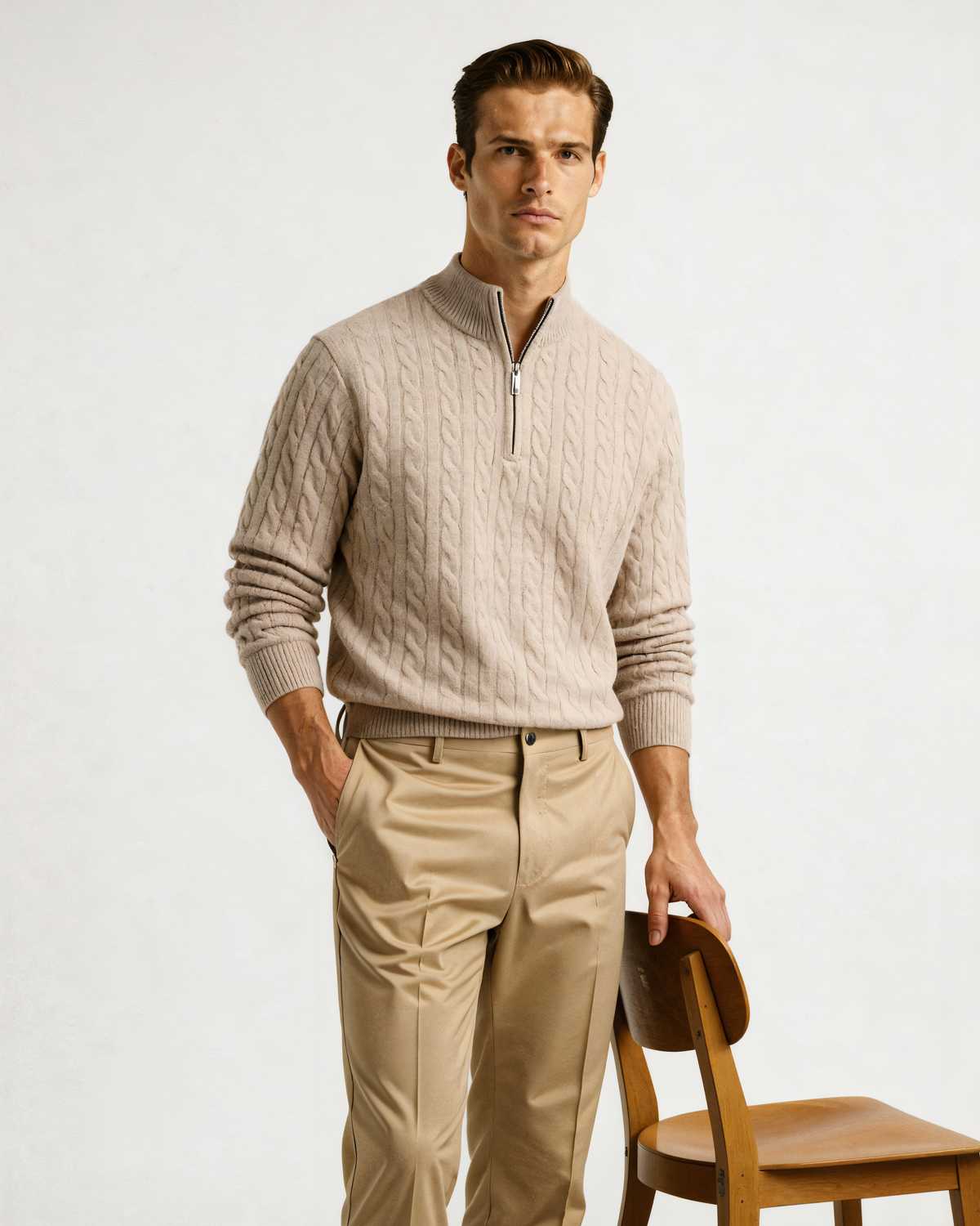 Jersey de Punto 100% Cachemira con Media Cremallera