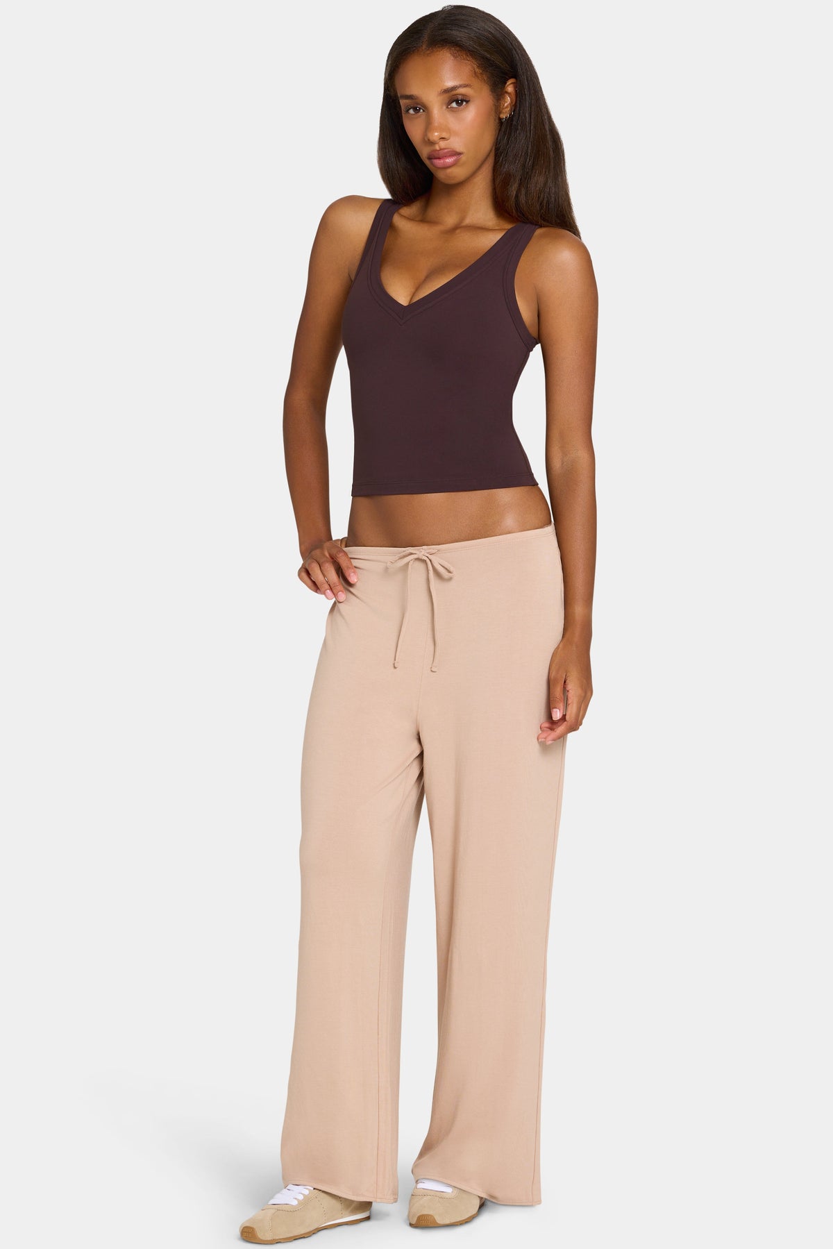 Pantalones ButterCloud™ de Pierna Ancha con Cintura de Lazo en Avena