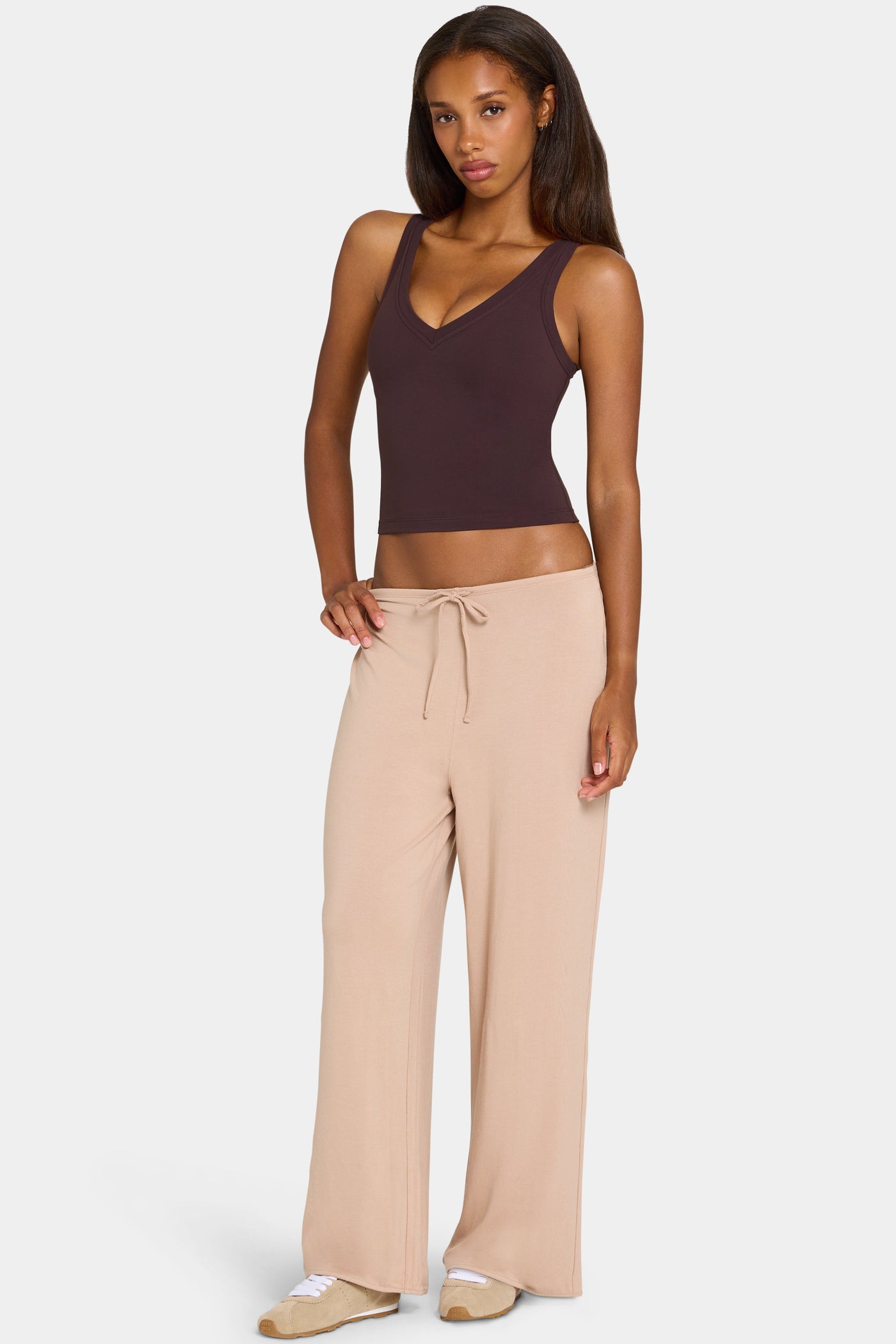 Pantalones ButterCloud™ de Pierna Ancha con Cintura de Lazo en Avena