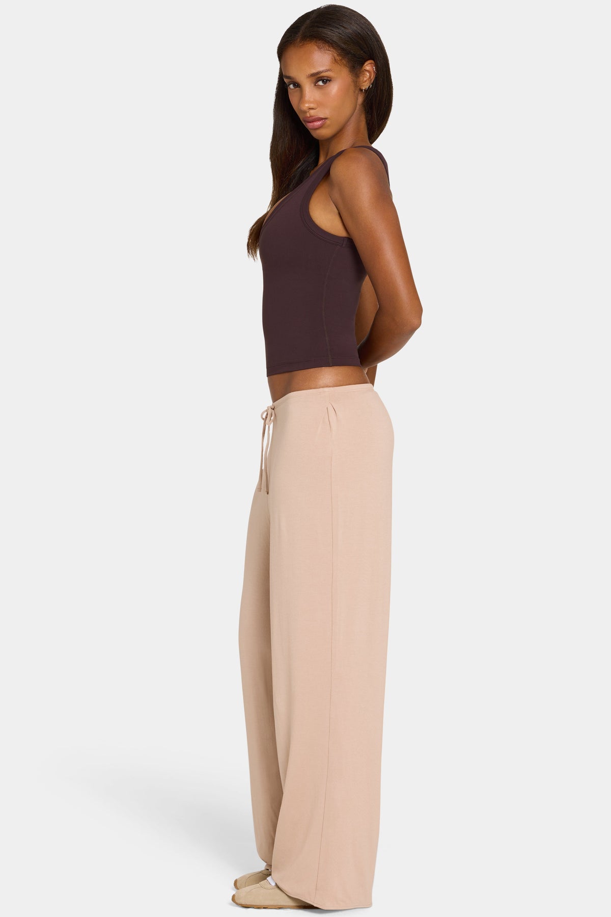 Pantalones ButterCloud™ de Pierna Ancha con Cintura de Lazo en Avena