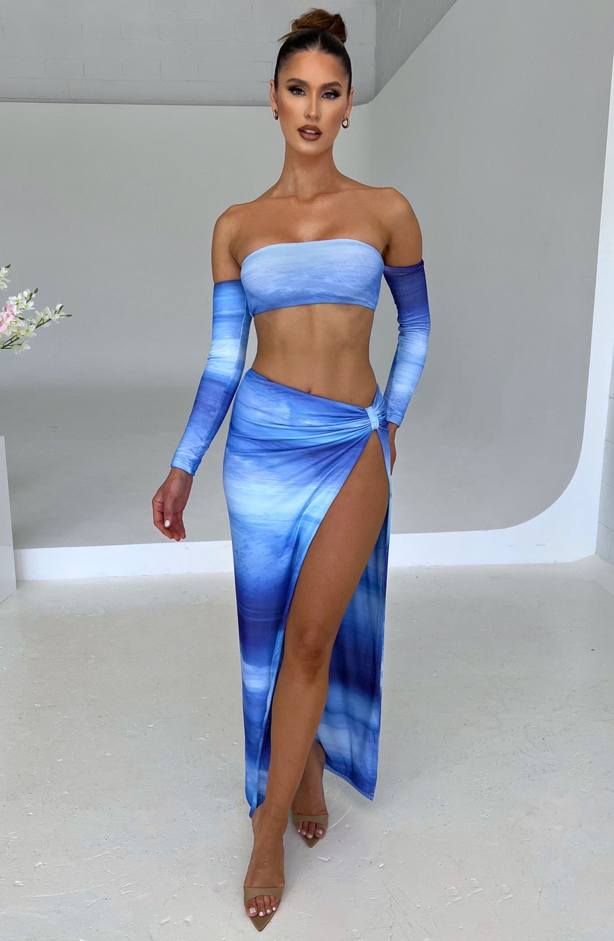 Top Brynn - estampado difuminado azul