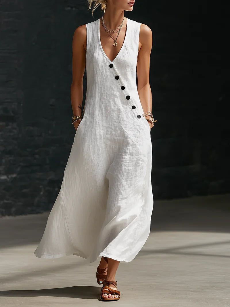 Vestido Maxi Minimalista con Botones para Mujer – Estilo Elegante y Fluido