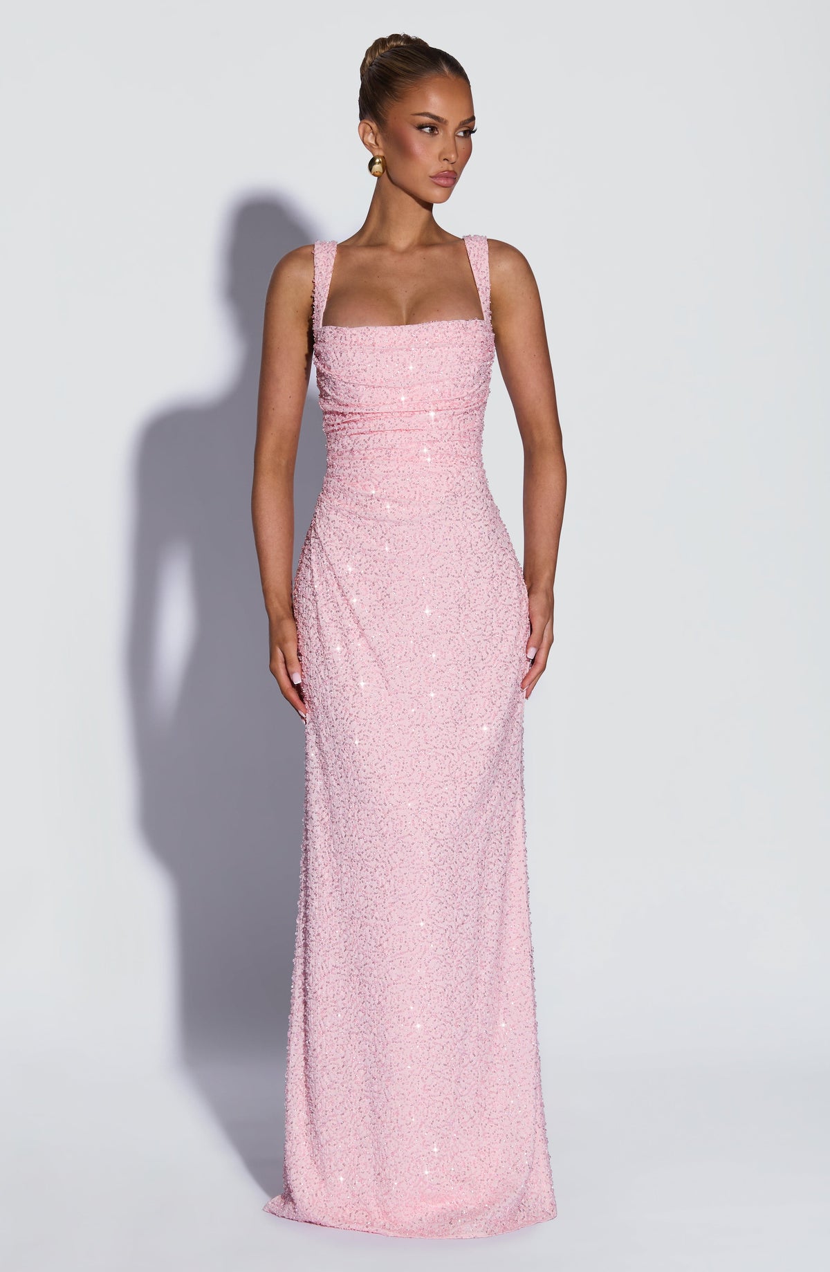 Vestido largo Calanthe - rosa empolvado brillante