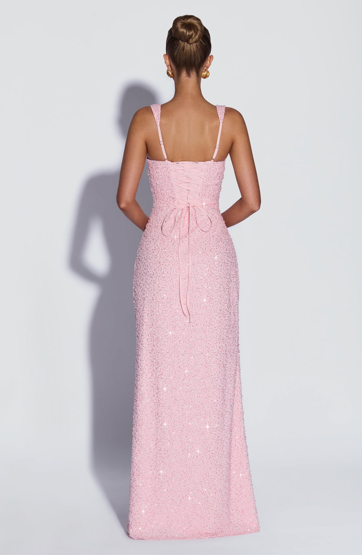 Vestido largo Calanthe - rosa empolvado brillante