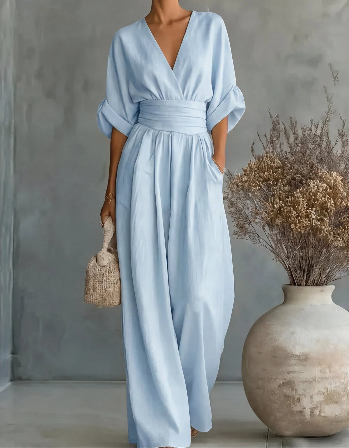 Daniela - Mono Elegante de Escote en V y Pierna Ancha