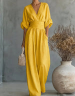Daniela - Mono Elegante de Escote en V y Pierna Ancha