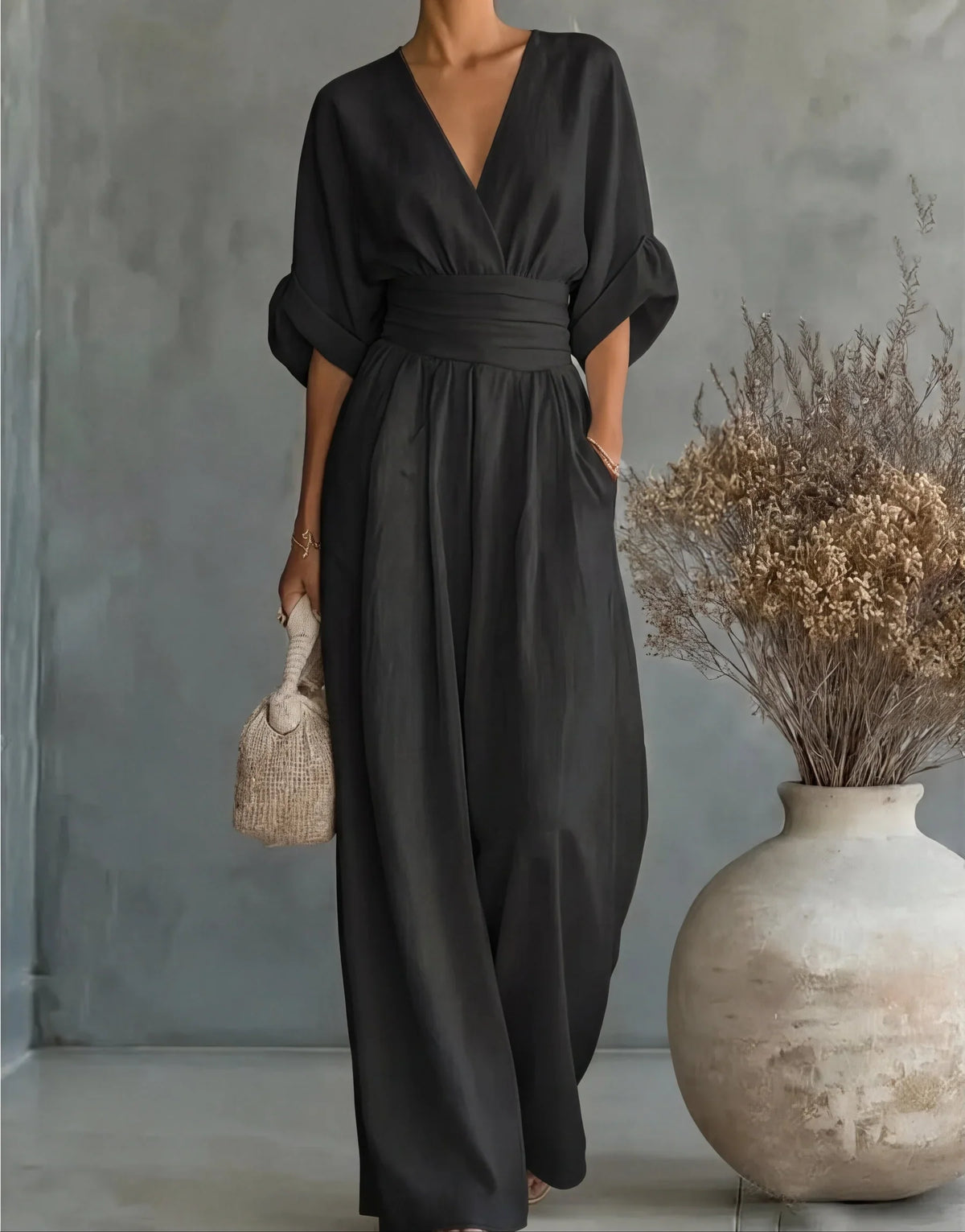 Daniela - Mono Elegante de Escote en V y Pierna Ancha