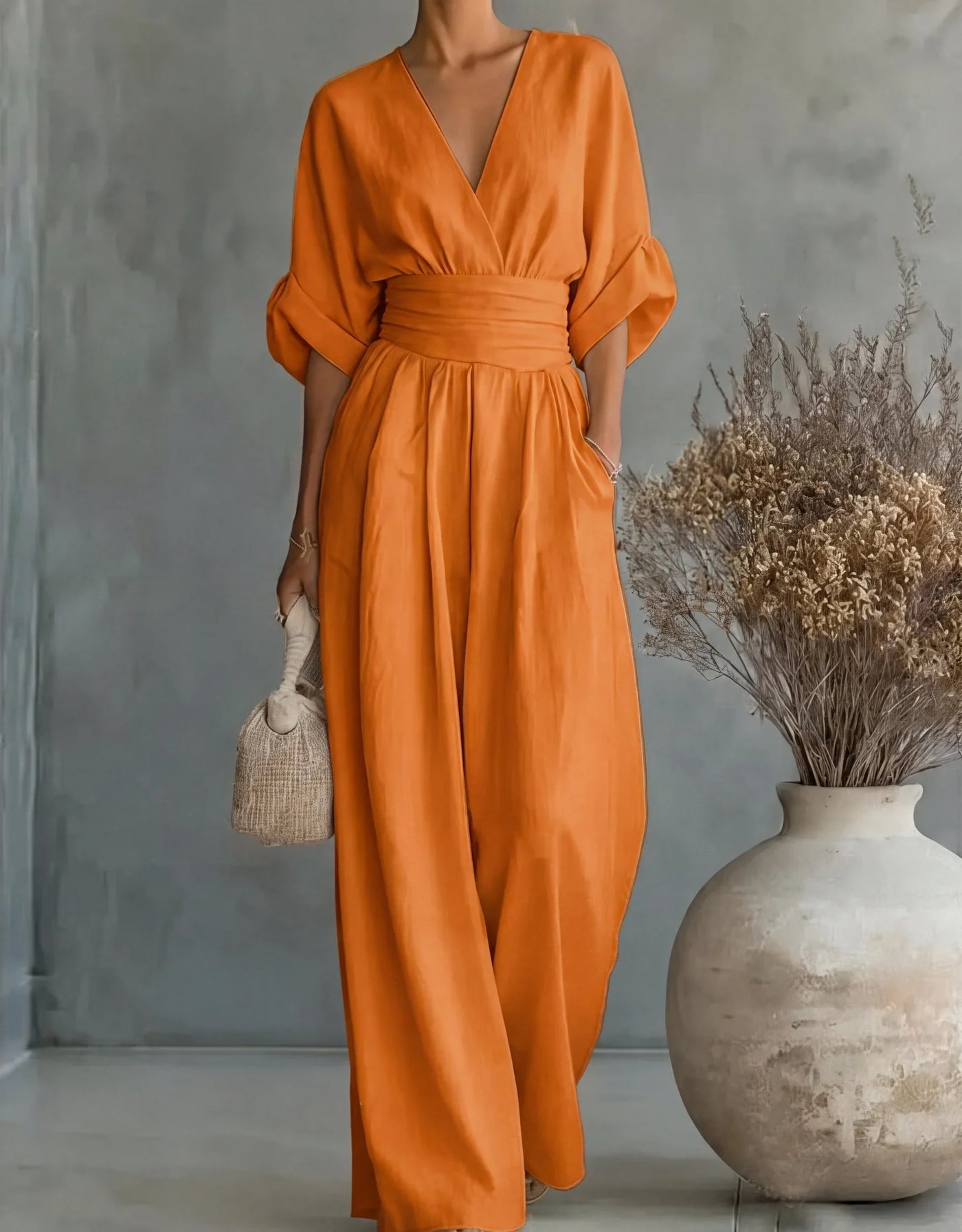 Daniela - Mono Elegante de Escote en V y Pierna Ancha