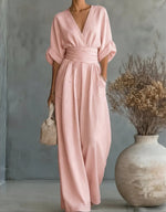 Daniela - Mono Elegante de Escote en V y Pierna Ancha