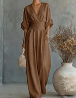 Daniela - Mono Elegante de Escote en V y Pierna Ancha