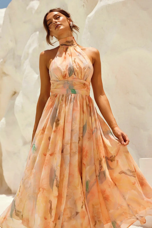 Esther™ | Robe à Col Halter Imprimée Aquarelle