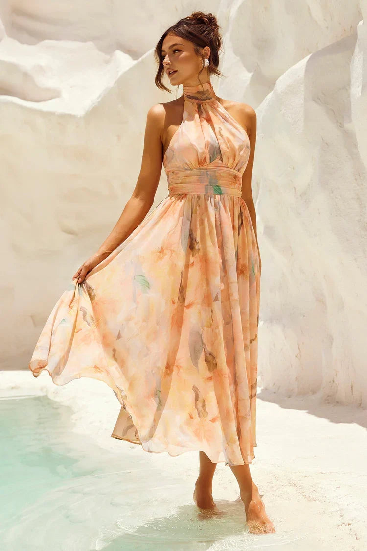 Esther™ | Vestido de Cuello Halter con Estampado en Acuarela