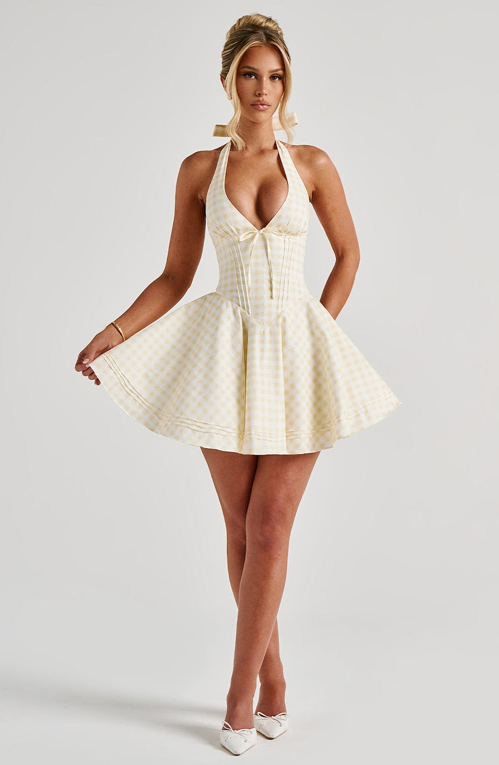 Vestido corto Doris - cuadros vichy amarillo limón