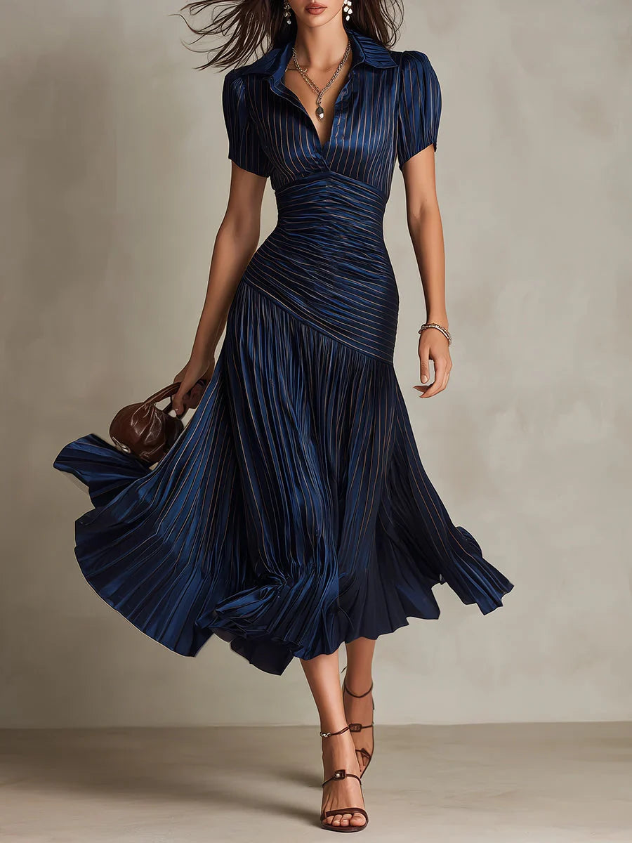 Adriana | Vestido Midi de Rayas Retro