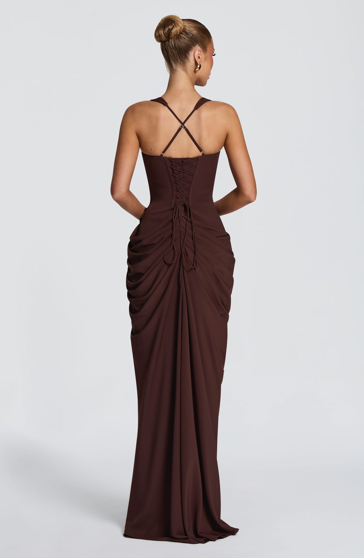 Vestido largo Elara - marrón ciruela