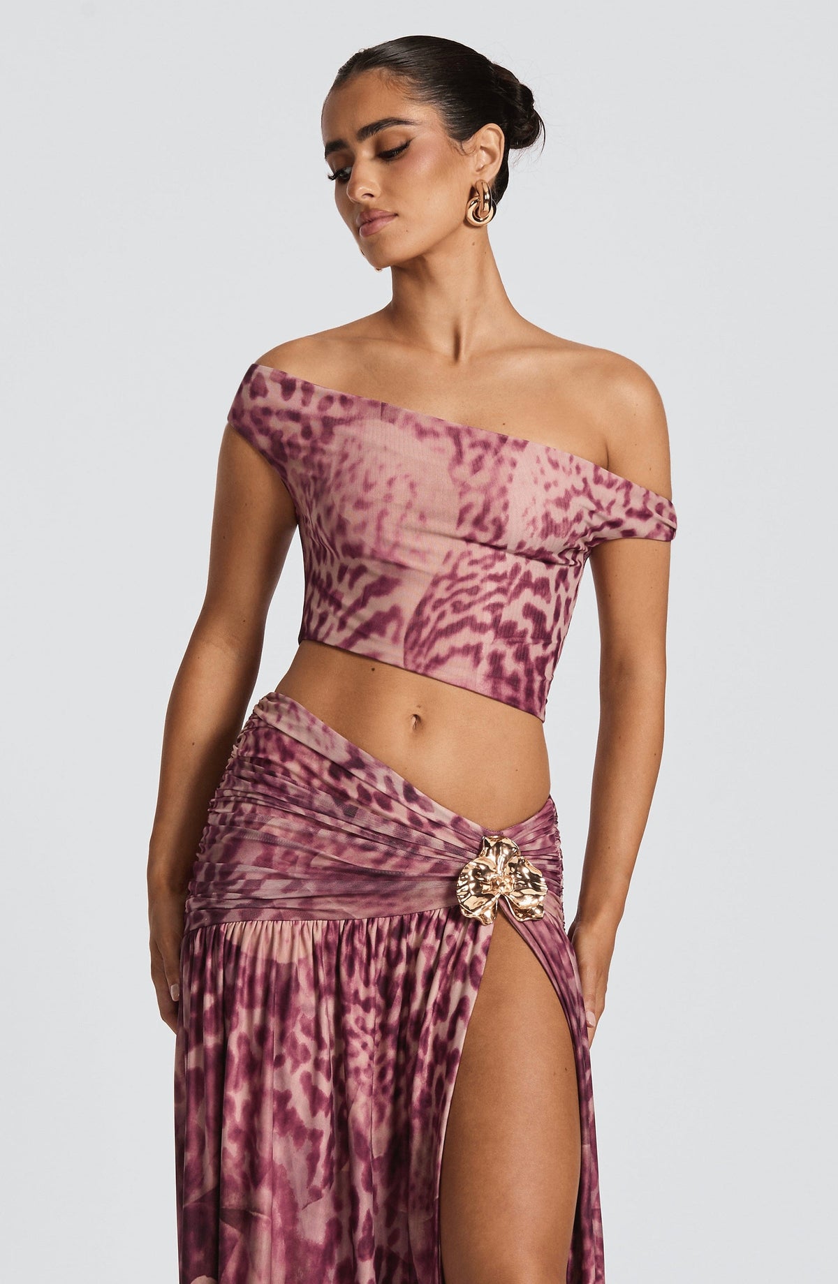Top Eva - estampado de orquídeas magenta
