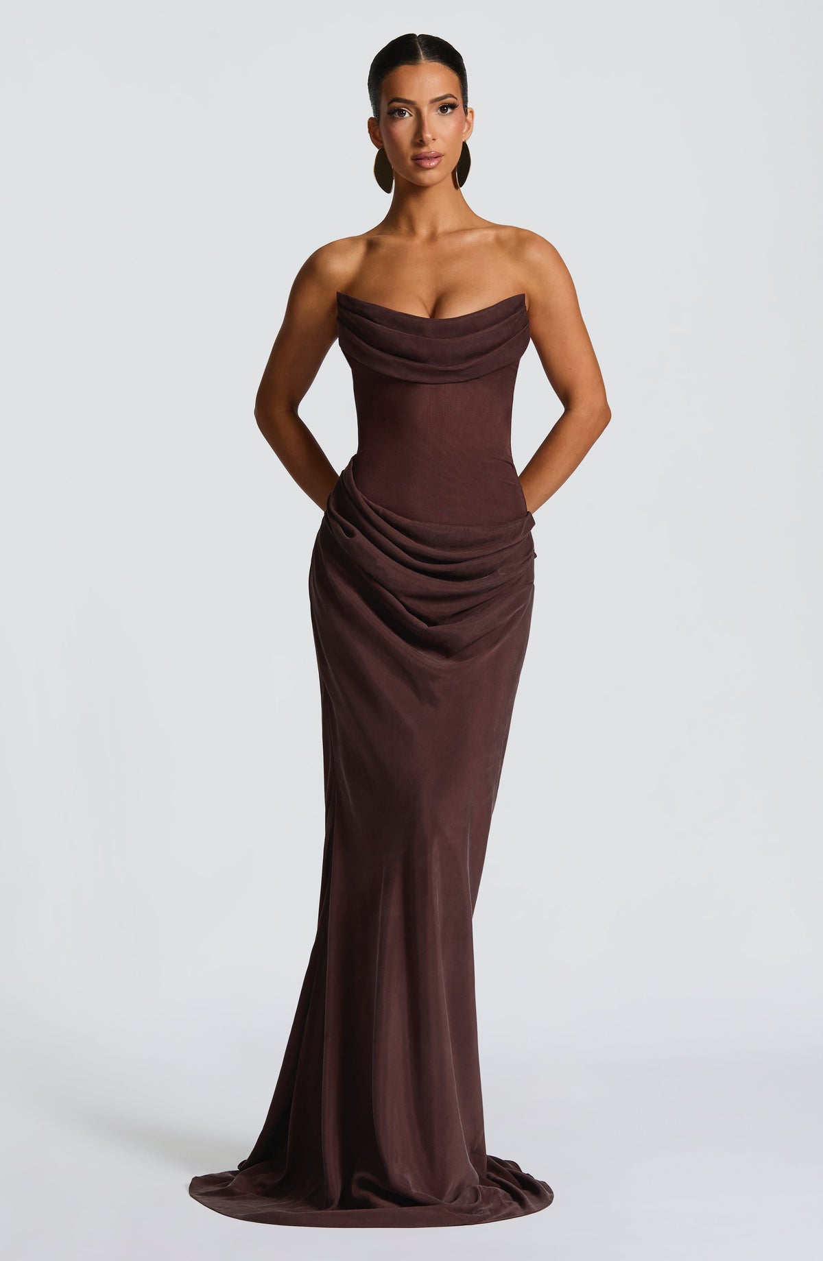 Vestido largo Liora - marrón ciruela