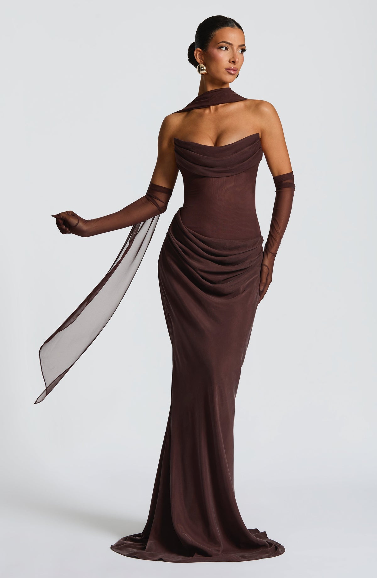 Vestido largo Liora - marrón ciruela