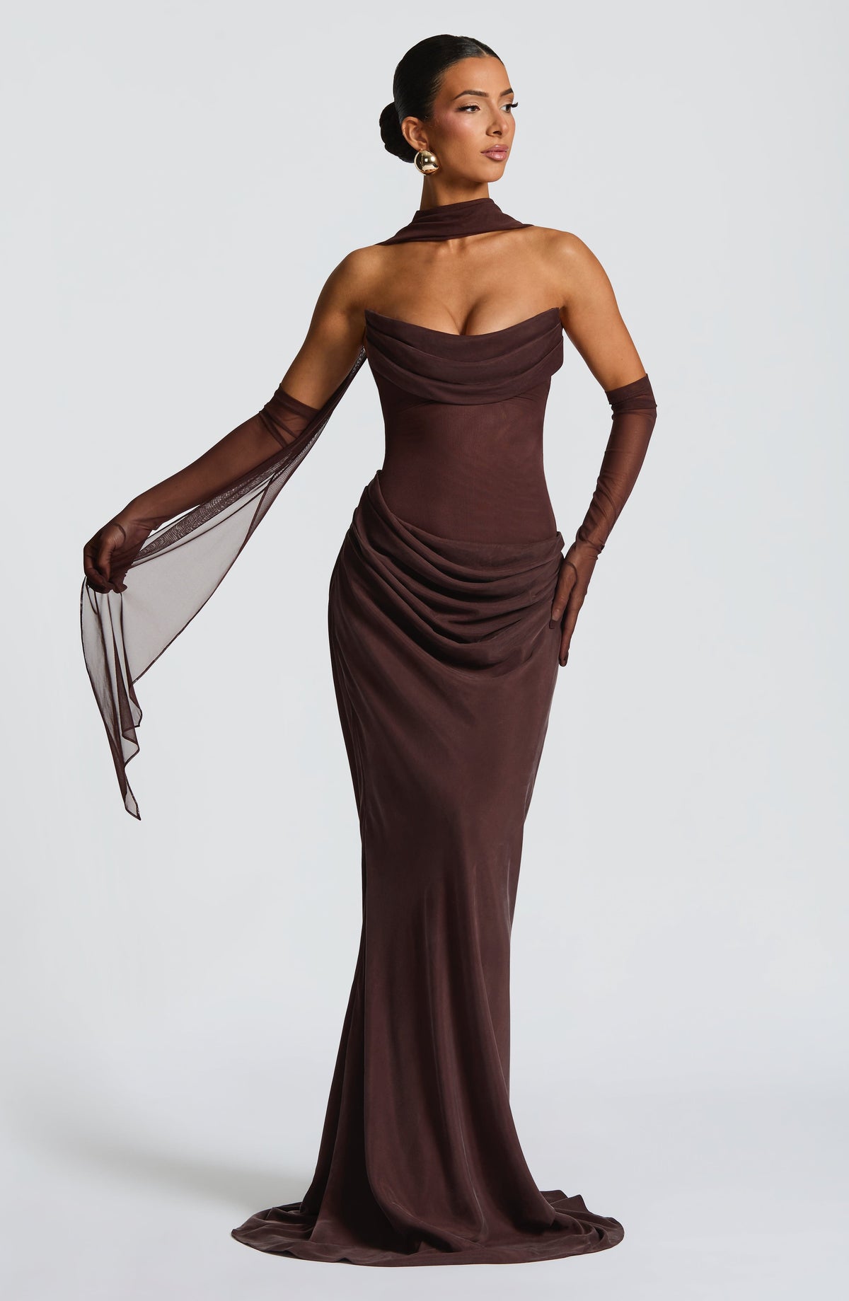 Vestido largo Liora - marrón ciruela