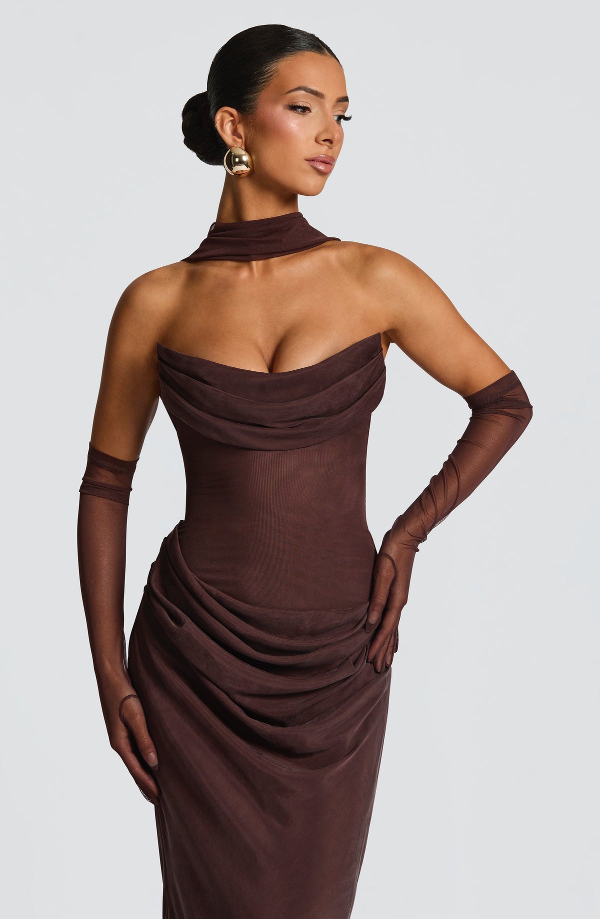 Vestido largo Liora - marrón ciruela