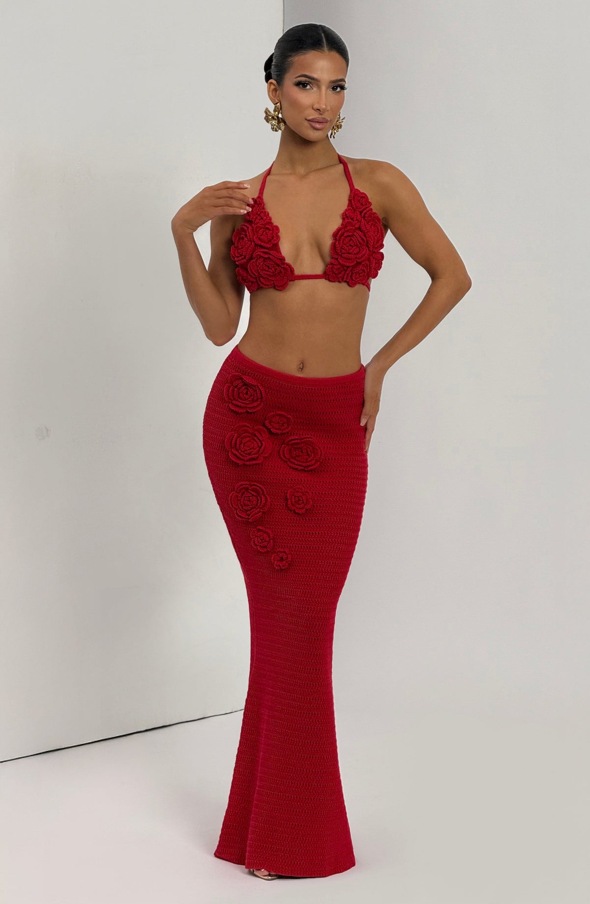 Falda larga Nerida - rojo