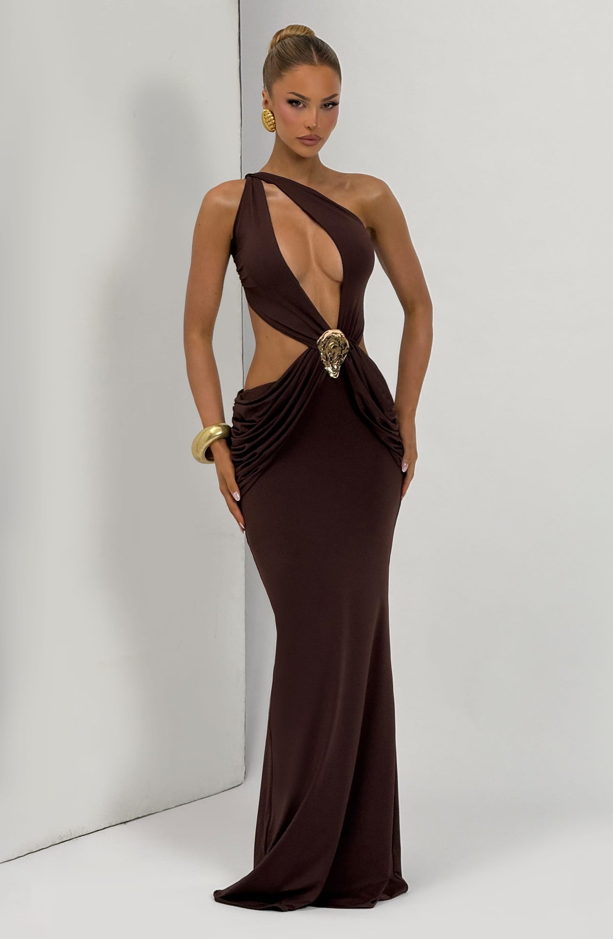 Vestido largo Onyx - marrón ciruela