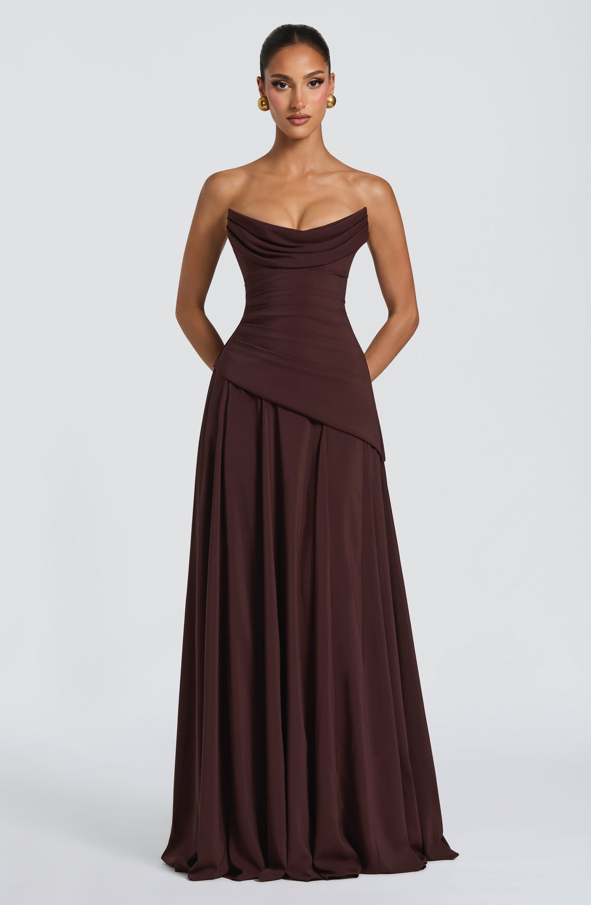 Vestido largo Patricia - marrón ciruela