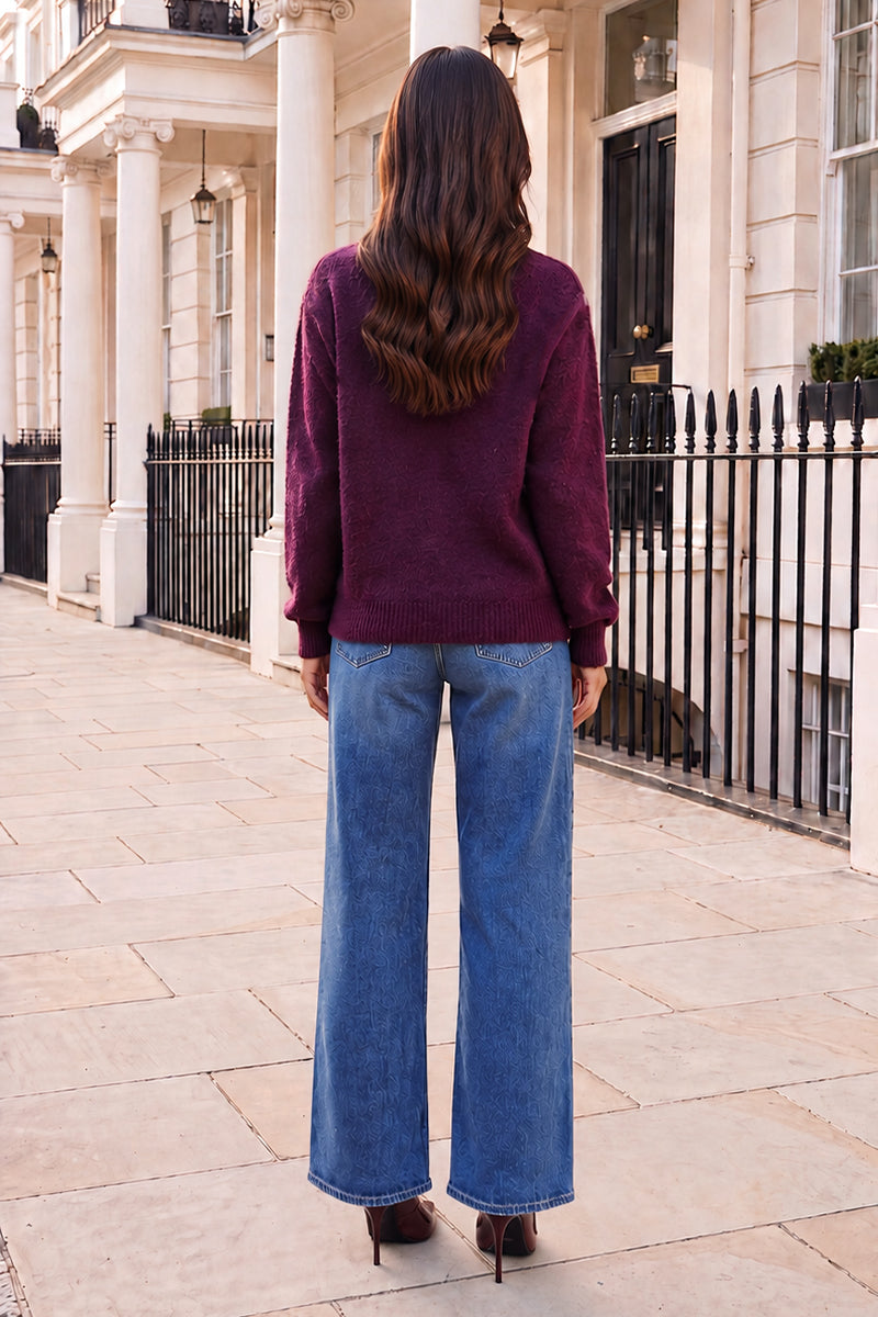 Plum Argyle Crew Neck Jumper