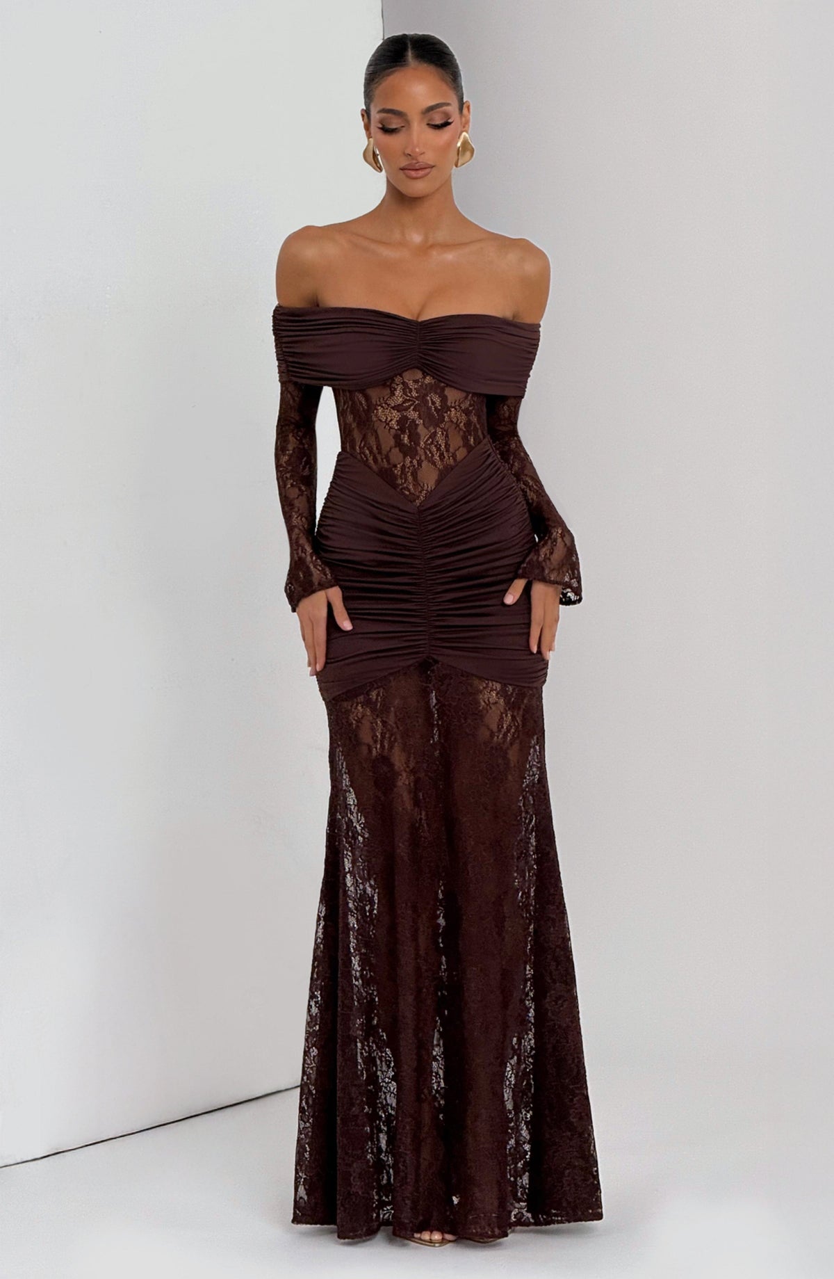Vestido largo Sauline - marrón ciruela
