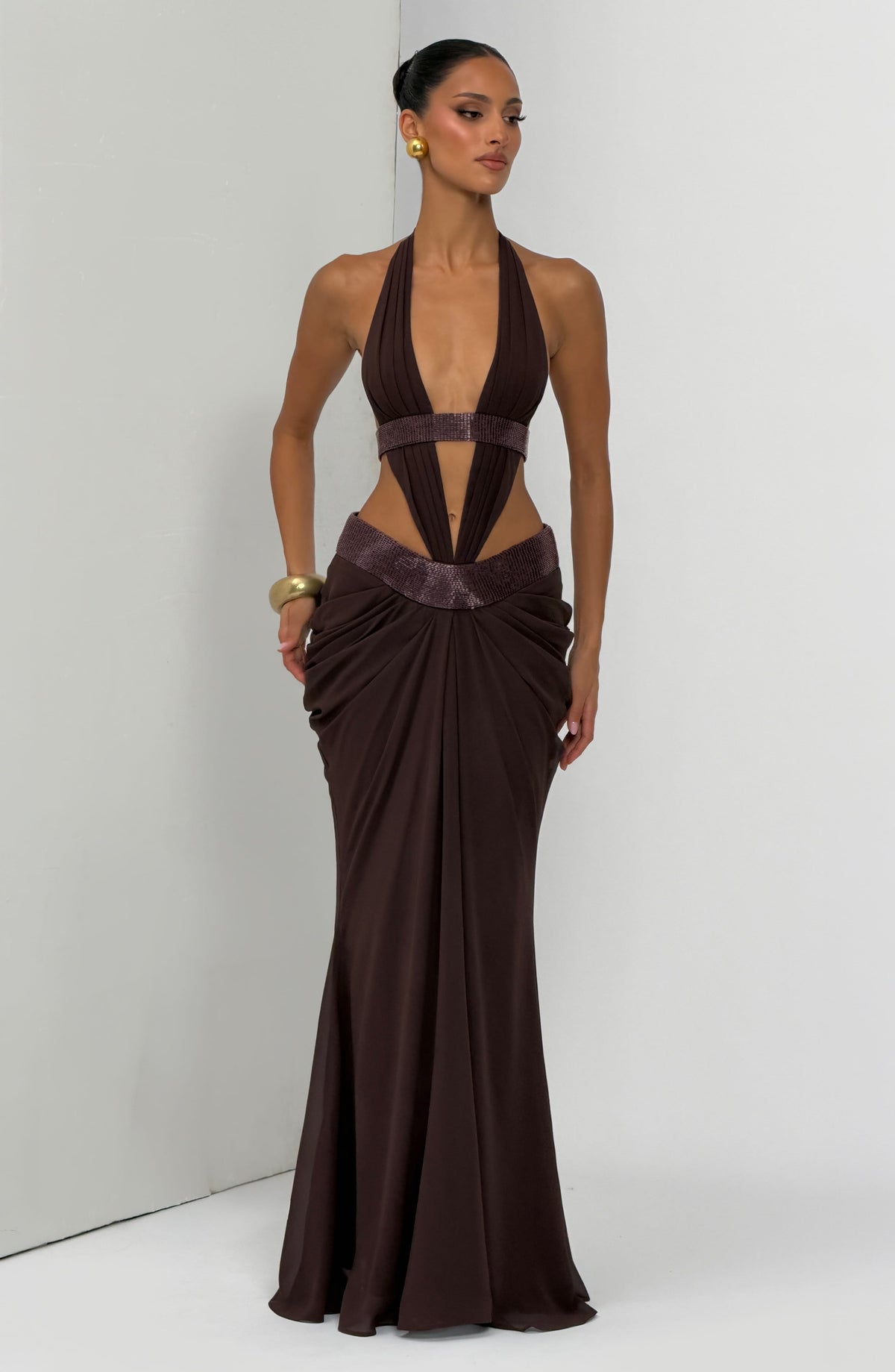 Vestido largo Sophie - marrón ciruela