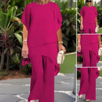 Conjunto de Dos Piezas para Mujer: Top Asimétrico con Encanto y Pantalón de Pierna Ancha