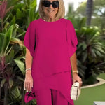 Conjunto de Dos Piezas para Mujer: Top Asimétrico con Encanto y Pantalón de Pierna Ancha