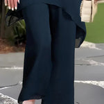Conjunto de Dos Piezas para Mujer: Top Asimétrico con Encanto y Pantalón de Pierna Ancha