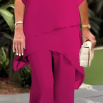 Conjunto de Dos Piezas para Mujer: Top Asimétrico con Encanto y Pantalón de Pierna Ancha